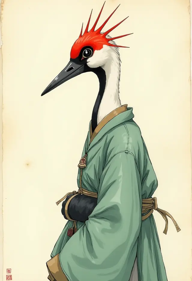 The Breath, a red-crowned crane in jade robes